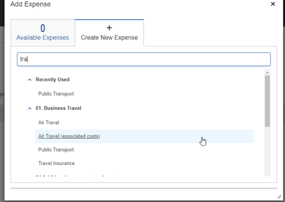 Expense types list