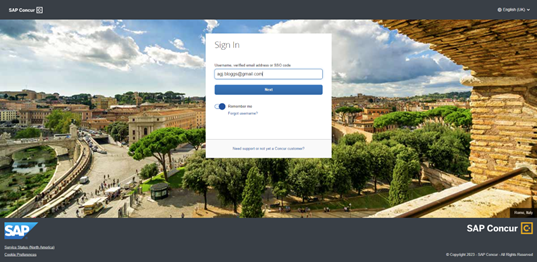 SAP Concur login screen