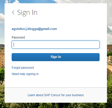 Visitor login screen with the password field blank